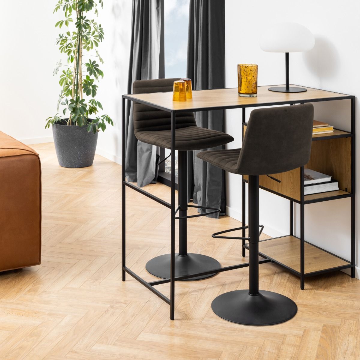 Kimmy Bar Stool in Grey Fabric Set of 2