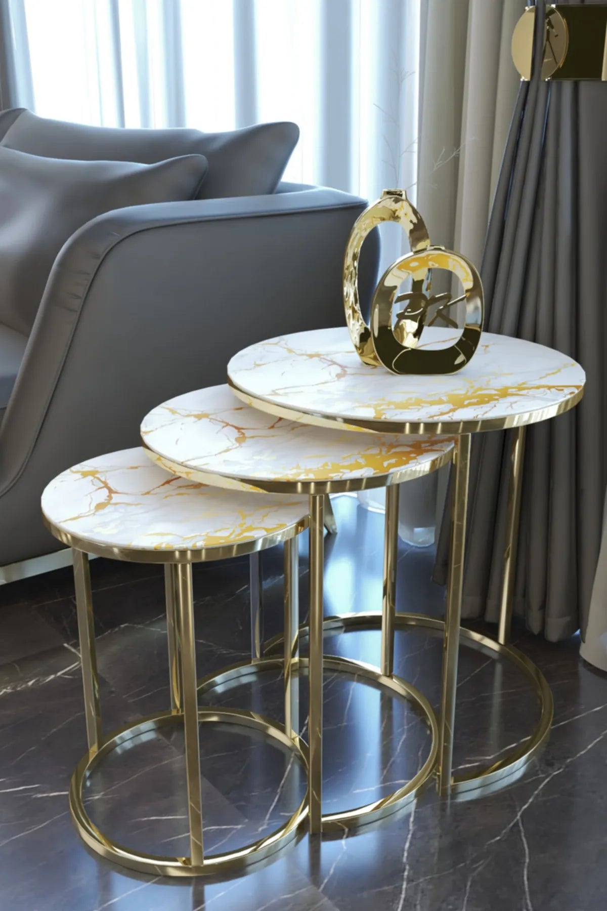Siena Round Nest Of Tables Set - 3 Pieces Nesting Table